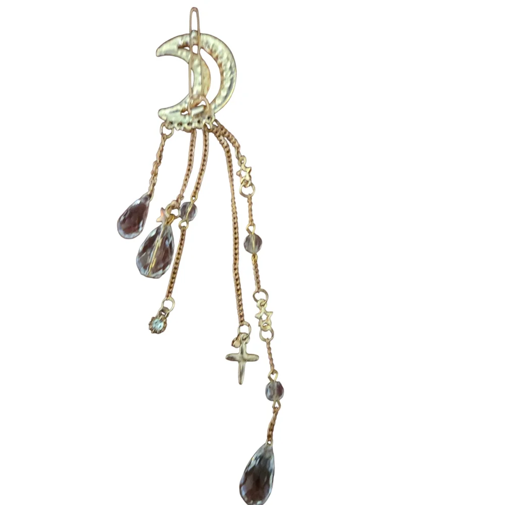 Elegant Gold Tone Crescent Moon Dangle Hair Clip